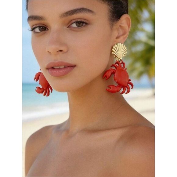 Zara Jewelry - Red Crab Drop Earrings A1916